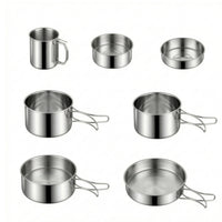 304 Stainless Steel Camping Cookware Set with Storage Bag Outdoor Cookware Set with Folding Handles Nesting Mess Kit Compact for Backpackers