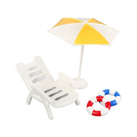 Miniature Dollhouse Pool Set with Swim Ring, Palm Tree, Umbrella, and Beach Chair - Toy Accessories