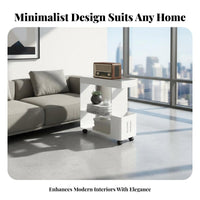 Narrow C-Shaped Table Space-Saving Nightstand 2-Tier Storage for Study, Students