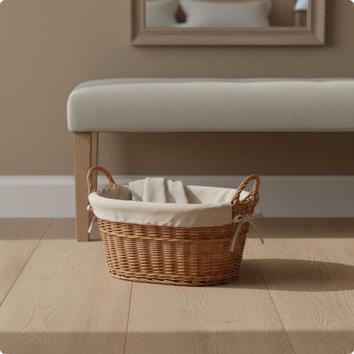 Storage Basket with Liner Ribbon Tied Woven Storage Basket Natural Fiber