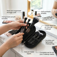 10 Pcs Travel Makeup Brush Set with Pouch, Mini Portable Cosmetic for Women, Short Handle Synthetic Bristles for