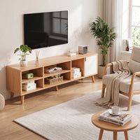 TV Cabinet Northern European TV Console with Door Wooden Media Console for Living Room, Small Apartment