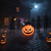 Outdoor Inflatable Black Cat and Pumpkin Bright Inflatable Cat with Pumpkin Oversized Jack-O'-Lantern Decoration Lighted for Yard