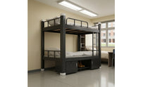 Heavy Duty Steel Bunk Bed Space Saving Bunk Bed with Cabinet Secure Furniture Surrounded for Shared Bedroom, Studio Apartment