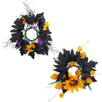 Halloween Candle Wreath with Artificial Sunflowers for Table Decor