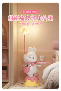 卡通可爱兔子床头柜替代品一体带灯卧室儿童房女床边柜小型置物架