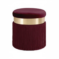 Round Tassel Footstool Nordic Style Upholstered Round Stool Breathable Textile Tasseled Vanity Seat for Bedroom