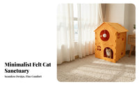 Cozy Felt Cat House with Toy | Stable Interlocking Panels, Enclosed Upper Level, 2-Tier Cat House, for Living Room