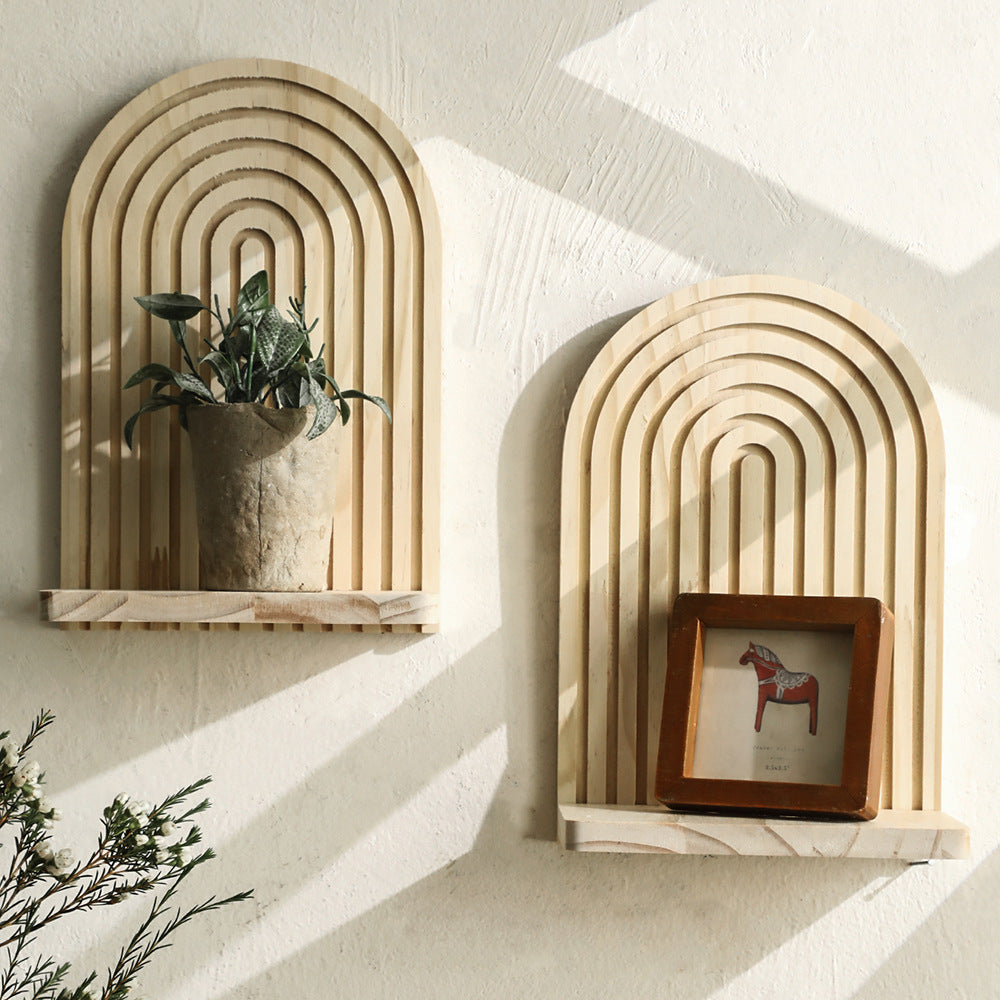 Door-Shaped Solid Wood Wall Planter Shelf for Home Living Room Decor