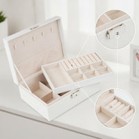 Leather-Like Double-Layer Jewelry Box Hard-Shell Jewelry Box with Removable Tray Multi-Compartment Long-Lasting for Women, Travelers, Dressing Table, Travel