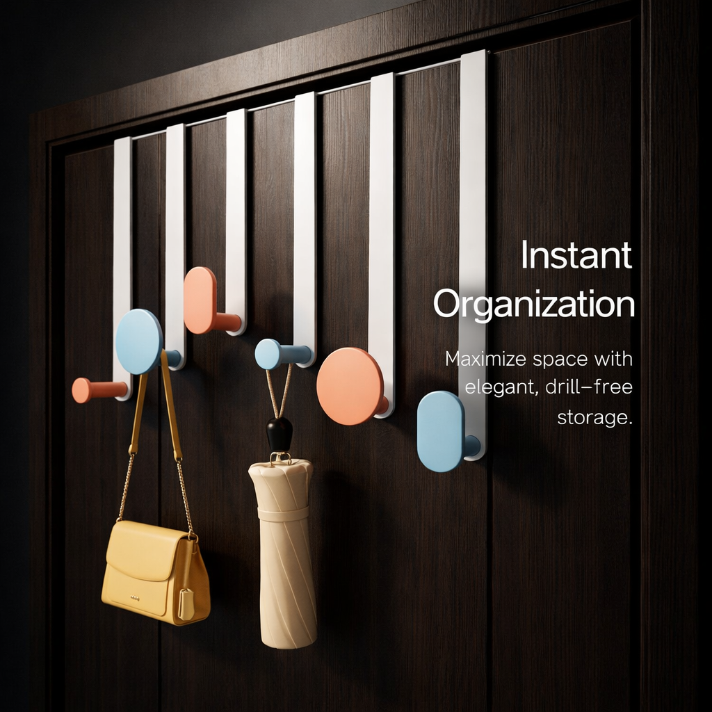 Bedroom Over-the-Door Hanger, Waterproof Carbon Steel Door Hangers for Coats and Hat Hooks, Removable Universal Rack with 10kg Capacity