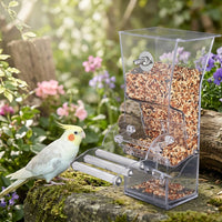 Automatic Bird Feeder and Parrot Feeder with Double Rod Perch, PC Material Parakeet Feeder and Cockatiel Feeder, Bird Cage Accessories Hanging