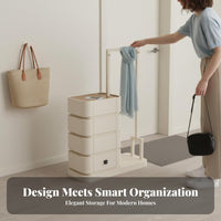French Cream design Rotating Coat Rack with Mirror Multifunctional Design Storage Organizer Space-Saving Hall Tree for Apartment Dwellers, Homeowners, Adults, Entryway, Bedroom, changing area, Walk-in Closet