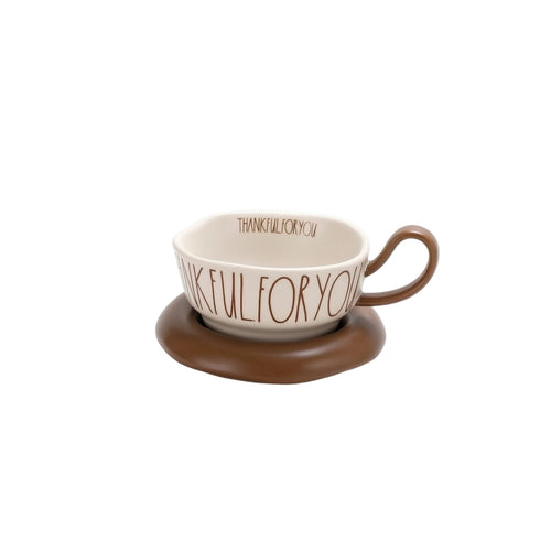 Coffee Cup with Saucer Wide-Rim Ceramic Cup and Saucer Comfortable Grip for Home