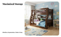 Multi-Functional children's Bed Space-Saving Wooden Bunk Bed with Storage Tall Guardrail Bedroom Furniture for Teens, Parents, Small Apartment, Home