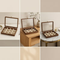 Walnut-Finish Jewelry Box with Transparent Lid Rectangular Jewelry Box Elegant Sturdy for Dresser