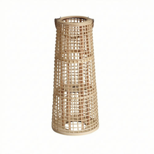 Bamboo Lantern Tapered Cylindrical Rattan Lantern Metal Rings Open Lattice Rustic Decor Suitable for Living Room Photography Setup Reading Corner