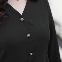 Ladies V-Neck Blouse with Three Quarter Sleeves, Plus Size Womens Blouses with Waist Cinching Design for Work Wear