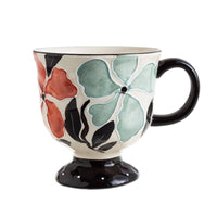 Footed Mug Glazed Ceramic Mug Floral for Home, Office