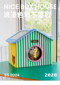 ZEZE折叠猫窝房子造型宠物屋夏季不占地四季通用宠物用品抓板猫屋