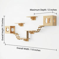 Cat Climbing Frame with Perch and Steps, Wood Wall Mounted Playground for Indoor Pets, Includes House, Pad and Bridge, Simple Style