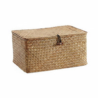 Lidded Woven Chest Large Capacity Wicker Storage Trunk With Lid for Living Room