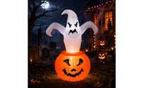 Freestanding Inflatable Ghost with Jack-O'-Lantern Lighted Inflatable Pumpkin with Ghosts Glowing Outdoor for Garden, Porch