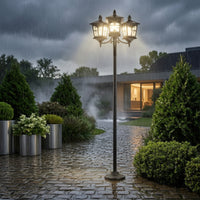 Outdoor Post Light with Three Lanterns Cordless for Garden