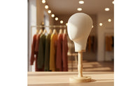 Textile Mannequin Head with Wooden Base Linen Covered Hat Display Stand Professional Look Hairpiece Display Head for Retailers, Boutique