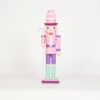Nutcracker with Candy Cane Hand-Painted Wooden Nutcracker Festive Statue for Christmas Display, Shelf
