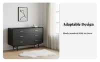 utilitarian aesthetic 6-Drawer chest of drawers Walnut Finish Chest of Drawers Minimalist Design Side Cabinet Sturdy Construction for Adults, Homeowners, Bedroom, Living Room, Hallway