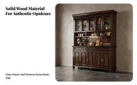 Walnut Dining Hutch Large Capacity Solid Wood Buffet with Hutch Multifunctional Classic Kitchen Storage Cabinet for Families, Living Room, Home Office