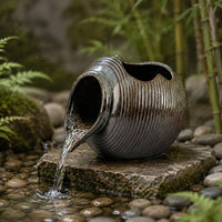 Rotating Water Pot Fountain Balcony Friendly Ceramic Water Fountain for Garden