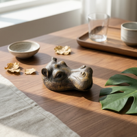2 Pieces Hippo Head Statue Realistic Floating Pond Ornament Resin Material