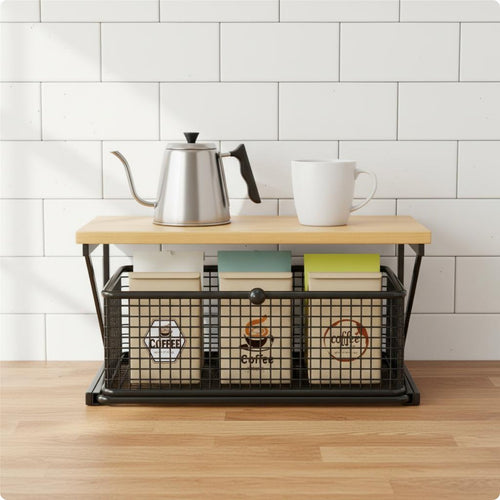 Coffee Station Organizer Space-Saving Drawer Storage Rack Wire Basket
