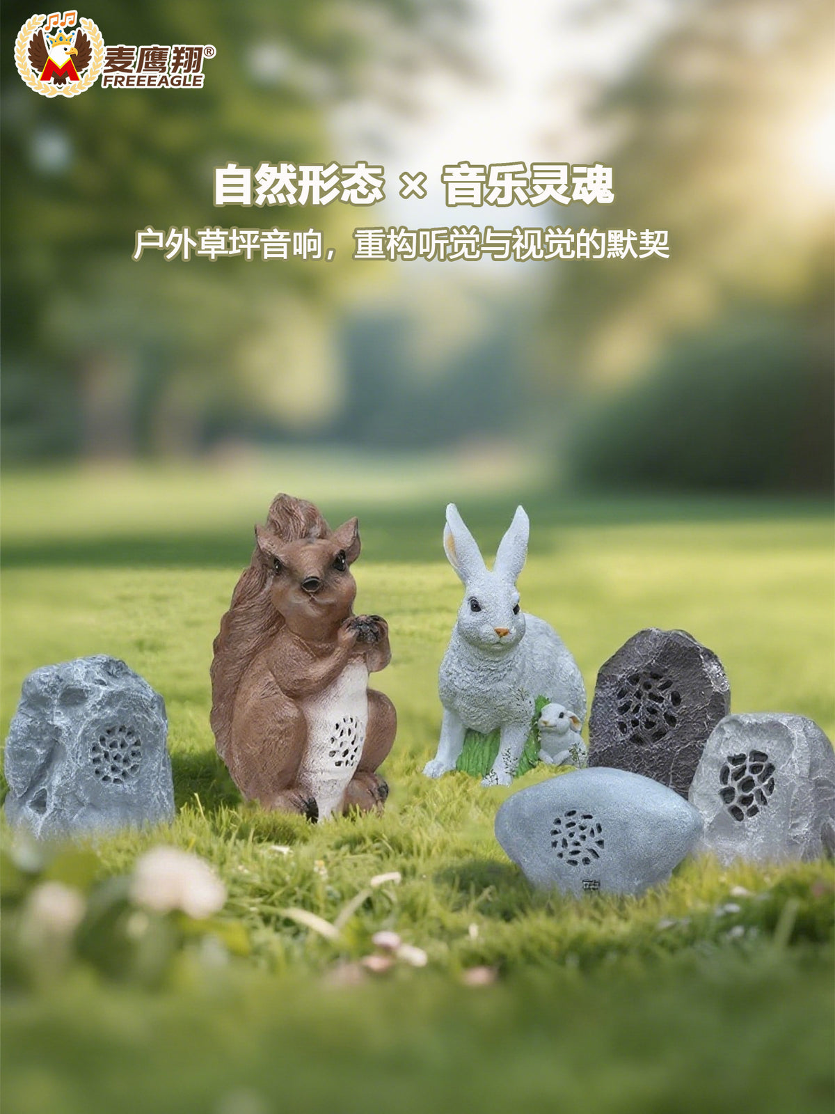基础款小草音响户外 石头防水草坪音响音箱室外园林室外花园小区