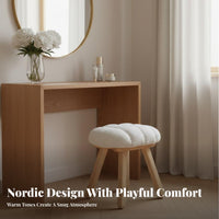 Puffy-Shaped Ottoman Solid Wood Legs Vanity Stool Space-Saving for Dressing Room
