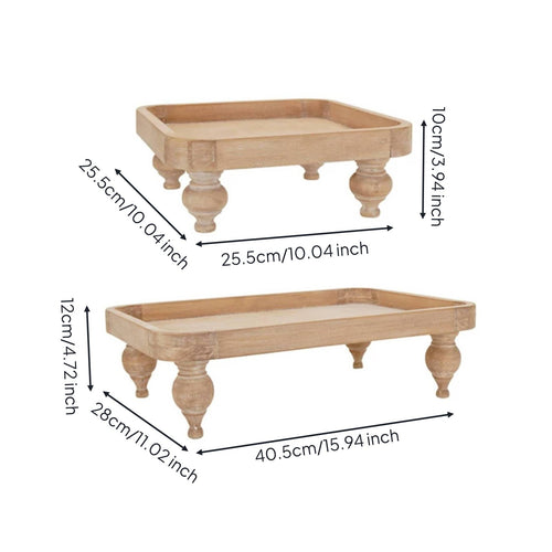 Wooden Pedestal Tray French Footed Serving Platter Wood Farmhouse Decorative Tray for Living Room, Kitchen, Party