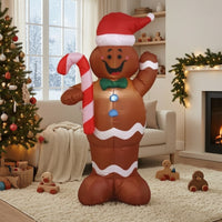 Christmas Inflatable Gingerbread Man with Santa Hat Outdoor Inflatable Gingerbread Man with Candy Cane Holiday Festive