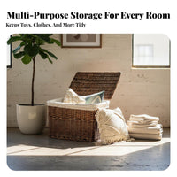 Woven Container with Lid Handwoven Household Storage Built-in Handles for Closet