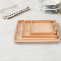 3 Pieces Natural Educational Tray with Handles Rectangular Wooden Tray with Handles Shallow Smooth for Teachers