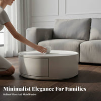 Wheeled Oval Coffee Table with Drawer Space-Saving Living Room Furniture Rounded Corners Easy to Clean for Lounge Area, Bedroom