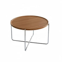 Round Coffee Table, Minimalist Italian Design, Sturdy Wood Top, Metal Frame, Small Apartment End Table
