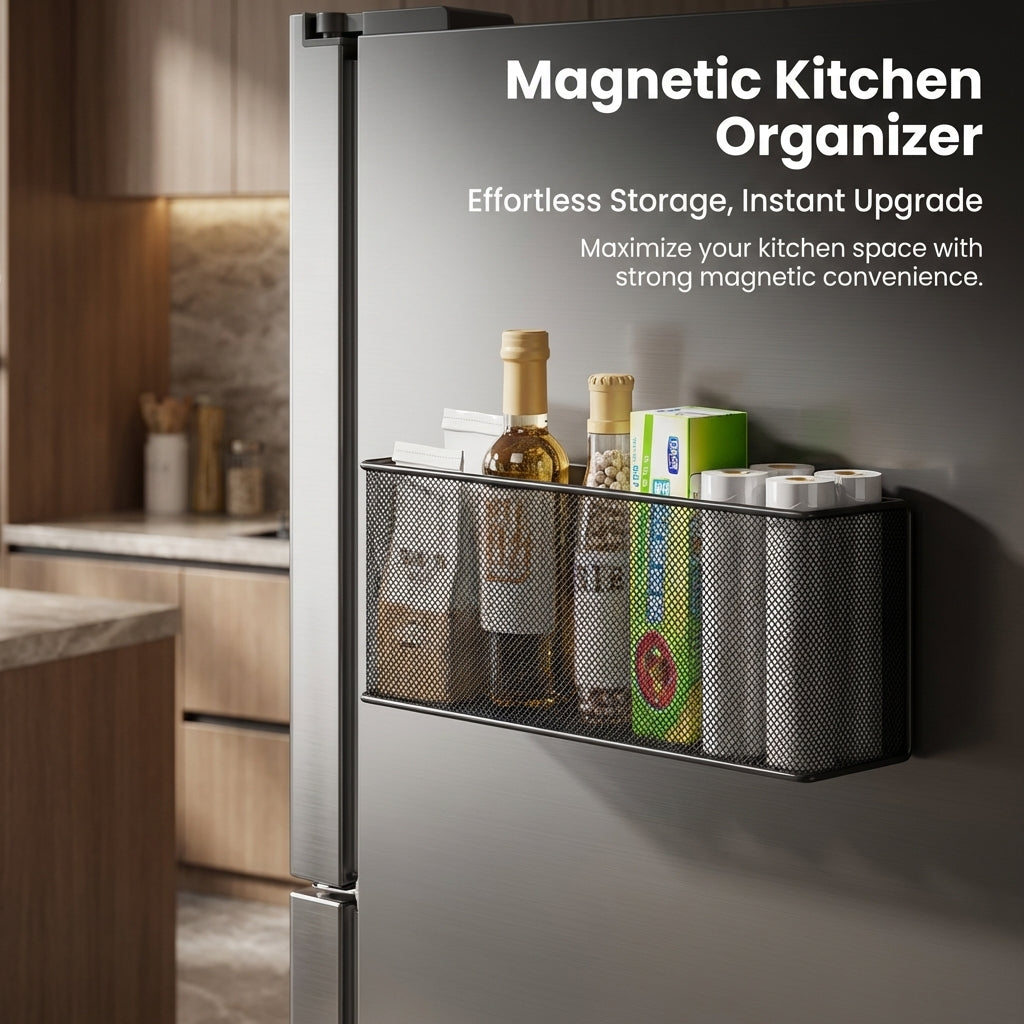 Fridge Organizer and Refrigerator Storage Rack for Students in a Dorm Room, Carbon Steel Kitchen Spice with a Wall Mount Design