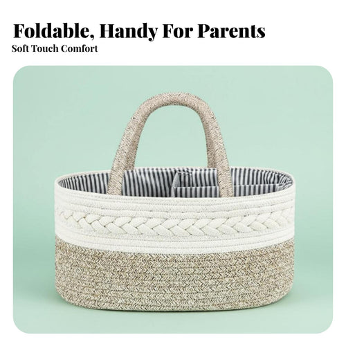 Cotton Rope Diaper Carrier Foldable Design Baby Diaper Organizer Tote Cotton Rope Basket Removable Dividers for Infants