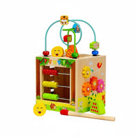 Early Educational Wooden Bead Maze Cube Polished Edges 5-in-1 Activity Cube Toddler Activity Center for Toddlers, Babies, Preschool, Playroom, Nursery