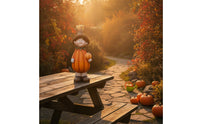 3 Pieces Pumpkin Scarecrow Figurine Hand-Painted Ceramic Pumpkin Figure Whimsical Scarecrow Statue with Hat for Tabletop, Shelf, Entryway