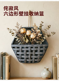 六角形室内木质挂篮壁挂装饰插花装田园风置物篮民宿背景墙面挂饰