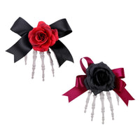 Halloween Skeleton Hand Hair Clip with Rose and Bow