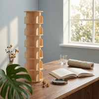 Wooden Rotating Bookshelf Floor Standing Bookcase Unit Cylindrical 360 Degree Revolving Bookcase
